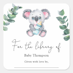 Koala-Bär - Baby-Shower-Exlibris Quadratischer Aufkleber