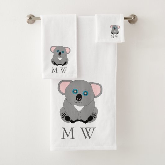 Koala-Bär-Design monogrammiert Badhandtuch Set (Insitu)