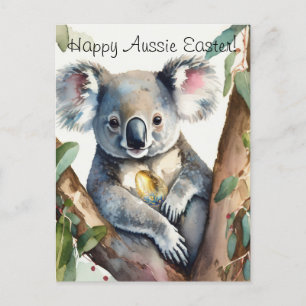 Koala-Bär hält ein goldenes Osterei Postkarte