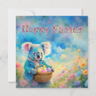 Koala-Bär hält einen Korb mit Ostereiern Feiertagskarte