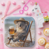 Koala-Bär mit einem Bier am Strand Pappteller (Party)