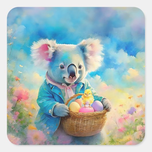 Koala-Bär mit einem Korb von Ostereiern Quadratischer Aufkleber (Vorderseite)