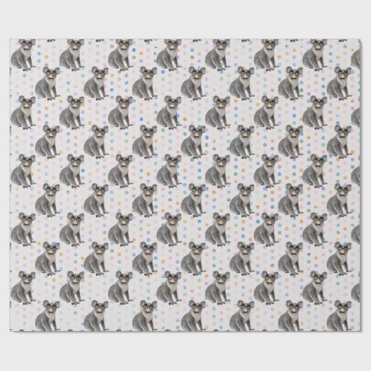 Koala-Bär mit Groucho-Brille auf Polka-Punkten Geschenkpapier (Flach)