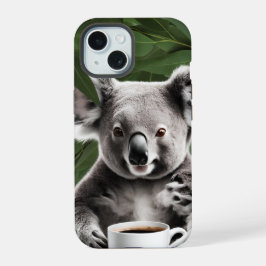 Koala-Bär mit Kaffee-Tasse, gemütliches Design iPhone 15 Hülle