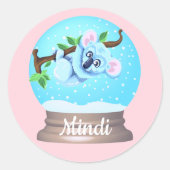 Koala Bär niedliche Schneekugel Rosa gürtel Runder Aufkleber (Vorderseite)