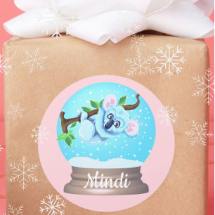 Koala Bär niedliche Schneekugel Rosa gürtel Runder Aufkleber