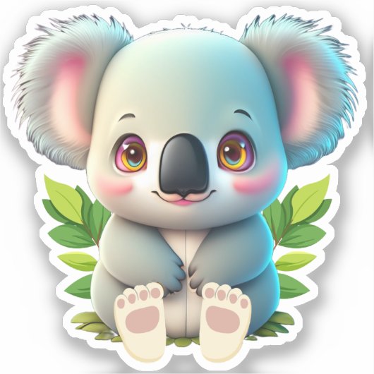 Koala-Bär, Niedlicher Tier- und Pflanzenbestand Aufkleber (Vorderseite)