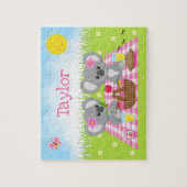 Koala-Bär-Picknick-Mädchen Rosa Gingham Puzzle (Vertikal)