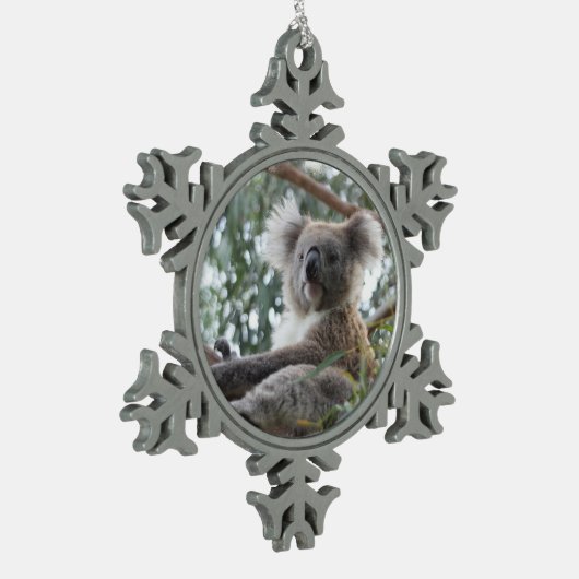 Koala-Bär Schneeflocken Zinn-Ornament (Links)