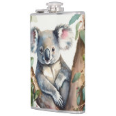 Koala-Bär sitzt in Eukalyptusbaum Flachmann (Links)