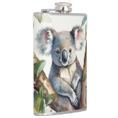 Koala-Bär sitzt in Eukalyptusbaum Flachmann (Rechts)