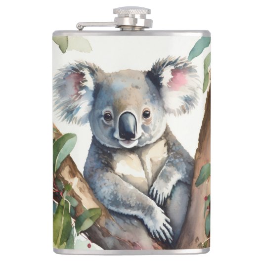 Koala-Bär sitzt in Eukalyptusbaum Flachmann (Vorderseite)