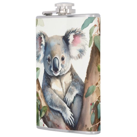 Koala-Bär sitzt Kaugummi Flachmann (Links)