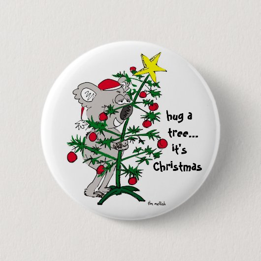 Koala Bär umarmt einen Weihnachtsbaum Button (Vorderseite)
