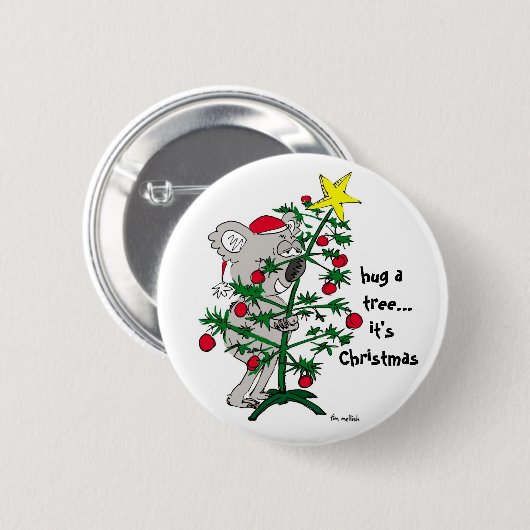Koala Bär umarmt einen Weihnachtsbaum Button (Vorne & Hinten)