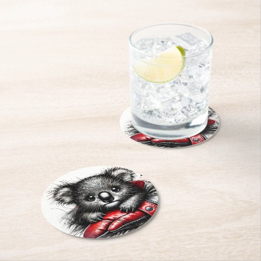 Koala Bären in einem roten Boxhandschuh Runder Pappuntersetzer (Vor Ort)