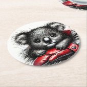 Koala Bären in einem roten Boxhandschuh Runder Pappuntersetzer (Angewinkelt)