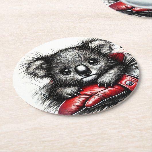 Koala Bären in einem roten Boxhandschuh Runder Pappuntersetzer (Angewinkelt)