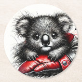 Koala Bären in einem roten Boxhandschuh Runder Pappuntersetzer (Vorderseite)