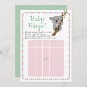 Koala Bear Baby Dusche Bingo Game Pink Girl Einladung
