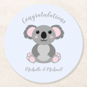Koala Bear Baby Dusche Blue Runder Pappuntersetzer