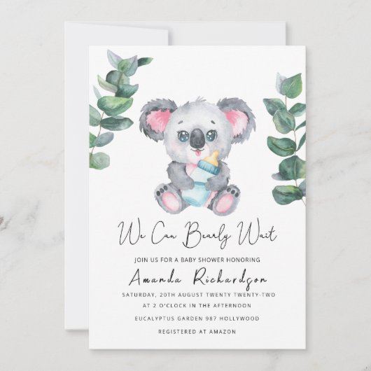 Koala Bear Baby Dusche Einladung (Vorderseite)