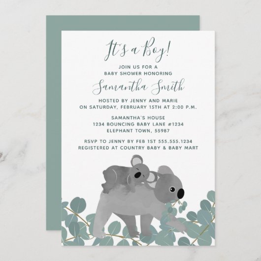 Koala Bear Baby Dusche Einladung (Vorne/Hinten)