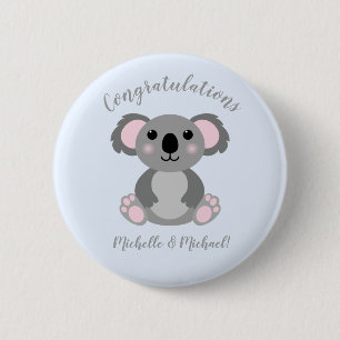 Koala Bear Baby Dusche Pink Girl Button