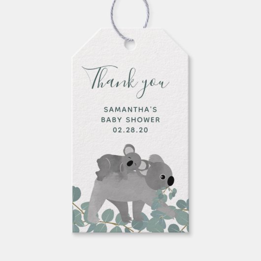 Koala Bear Baby Dusche Vielen Dank Geschenkanhänger (Vorderseite)