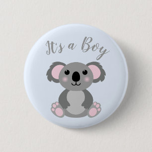 Koala Bear Baby Shower Blue Boy Button