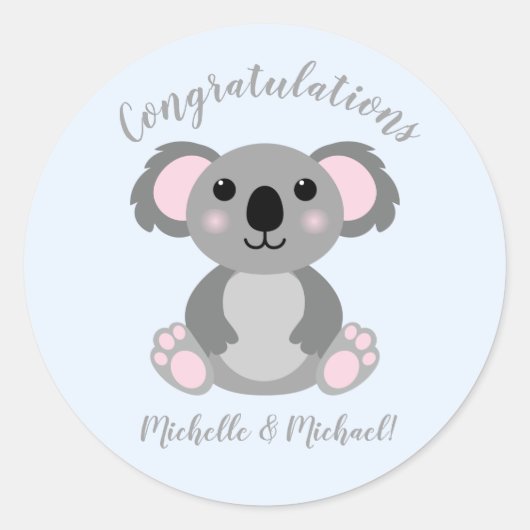 Koala Bear Baby Shower Blue Boy Runder Aufkleber (Vorderseite)