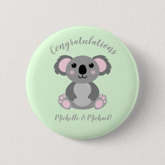 Koala Bear Baby Shower Green Gender Neutral Button (Vorderseite)