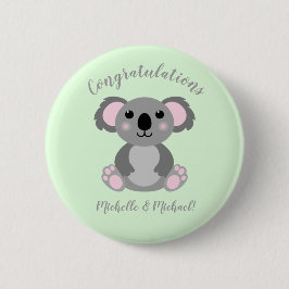 Koala Bear Baby Shower Green Gender Neutral Button