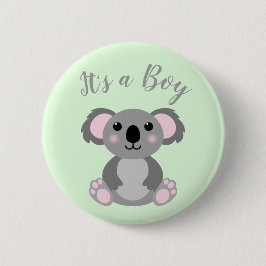 Koala Bear Baby Shower Green Gender Neutral Button