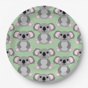 Koala Bear Baby Shower Green Gender Neutral Pappteller