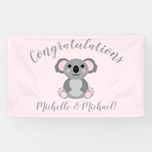 Koala Bear Baby Shower Pink Girl Banner (Horizontal)