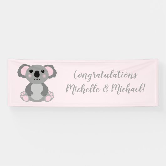Koala Bear Baby Shower Pink Girl Banner (Horizontal)