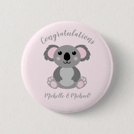 Koala Bear Baby Shower Pink Girl Button