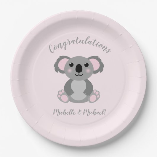 Koala Bear Baby Shower Pink Girl Pappteller (Vorderseite)