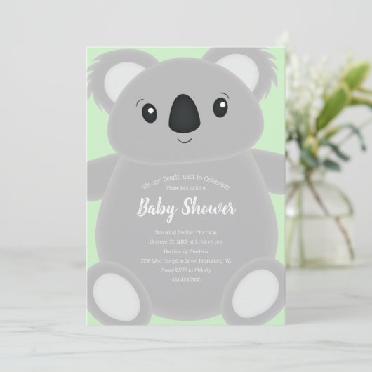Koala Bear Babydusche Einladung (Stehend Vorderseite)
