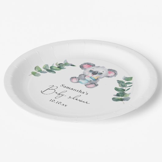 Koala Bear Babydusche Pappteller (Schrägansicht)