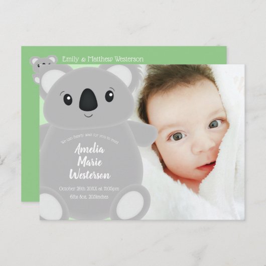 Koala Bear Babydusche Postkarte (Vorne/Hinten)