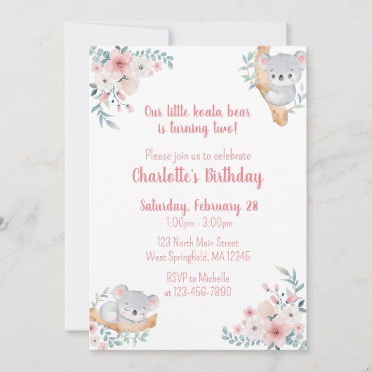 Koala Bear Birthday Einladung (Vorderseite)