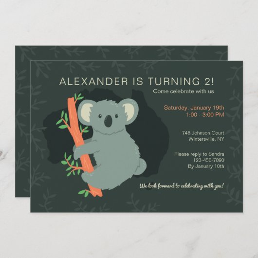 Koala Bear Birthday Party Einladung (Vorne/Hinten)