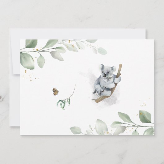 Koala Bear Blätter Kinderdusche Einladung (Rückseite)