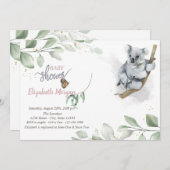 Koala Bear Blätter Kinderdusche Einladung (Vorne/Hinten)