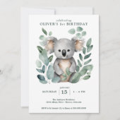 Koala Bear FIrst Birthday Einladung (Vorderseite)