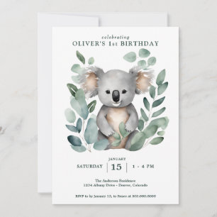 Koala Bear FIrst Birthday Einladung