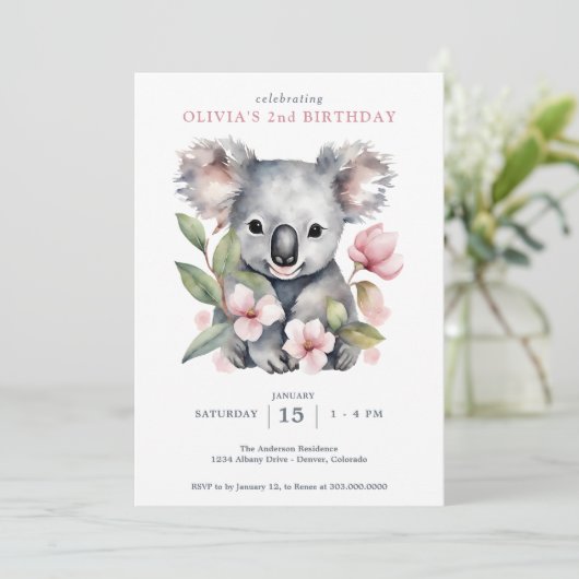 Koala Bear FIrst Birthday Einladung (Stehend Vorderseite)
