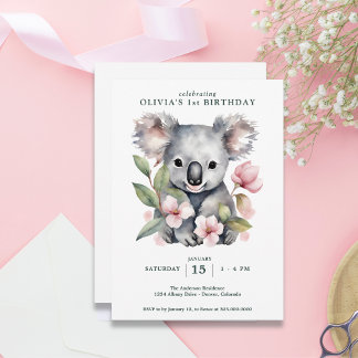 Koala Bear FIrst Birthday Einladung